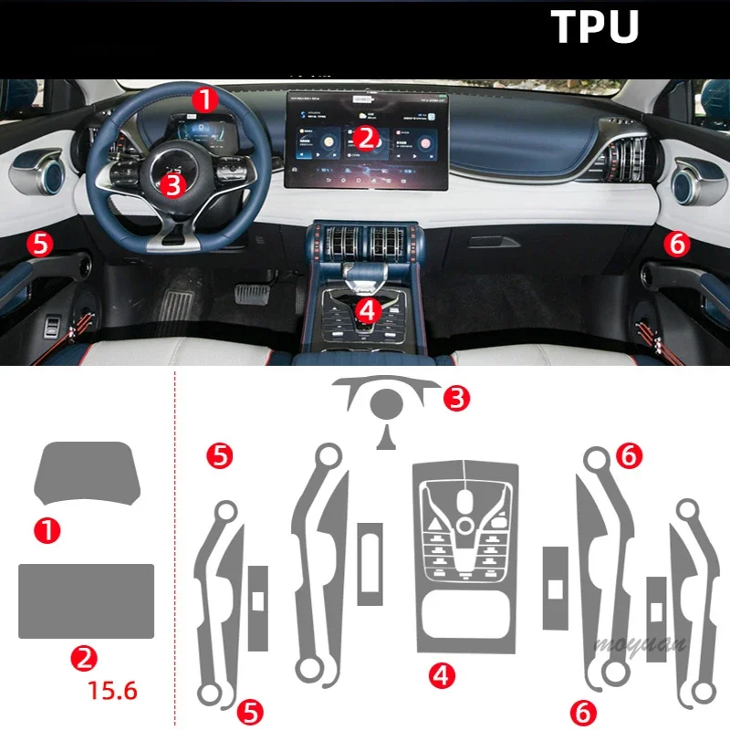 Tpu Transparent Film for BYD Yuan Plus Atto 3 Car Interior Sticker Center Console Touch Screen Navigator Gear Door Windows Panel