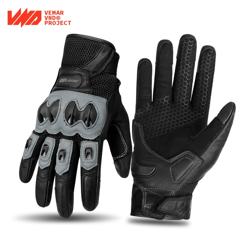 

VND Summer Breathable Mesh Motorcycle Gloves Men Women Rider Retro Genuine Leather Anti-fall Cycling Riding Motocross Gloves