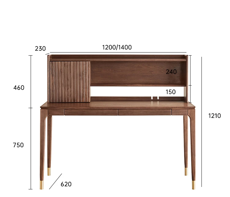 

North American black walnut solid wood desk with bookshelf simple desk dresser