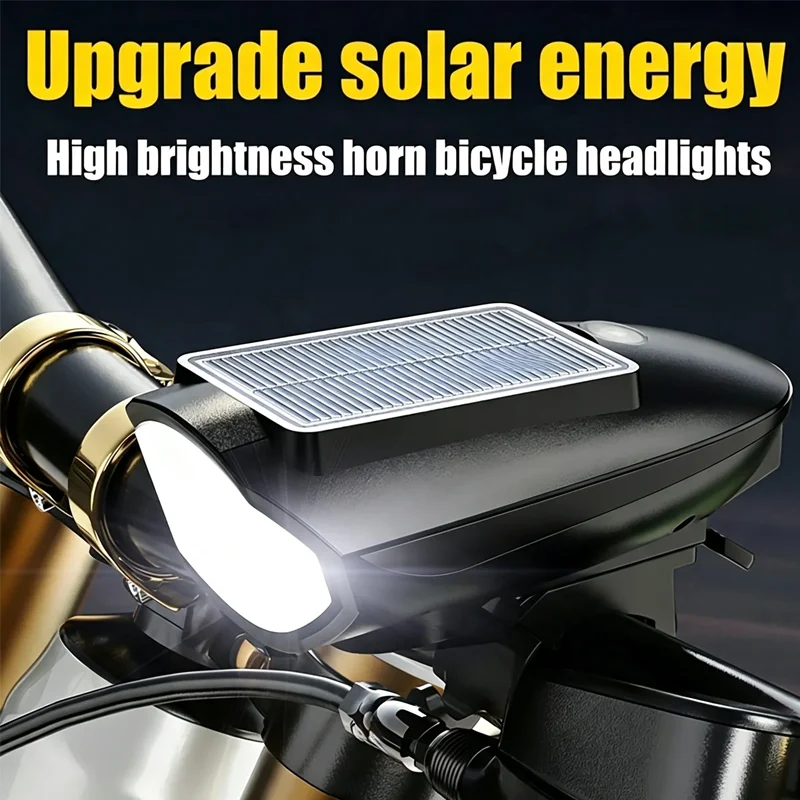 Solar Bicycle Light with Horn LED Bike Front Lamp Headlight for Bicycle MTB Mountain Road Bike Electric Bell Cycling Accessories