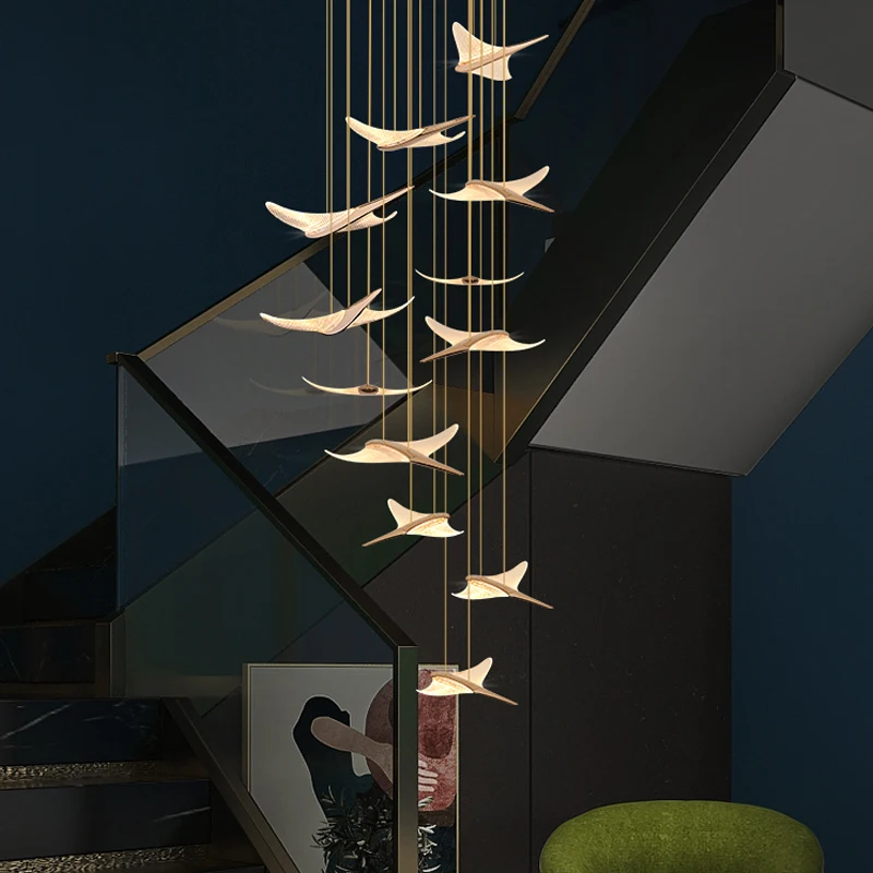 Bird-Shaped Staircase Chandelier Luxury Villa Modern Designer Kitchen Living Room Lamp Large Hall Long Line Penthouse Chandelier