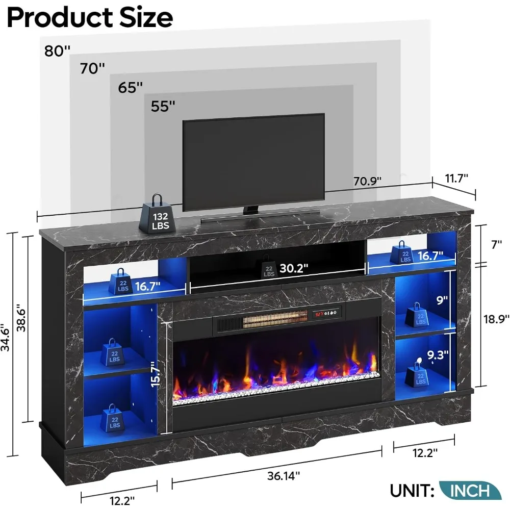 Tall Fireplace TV Stand with 36