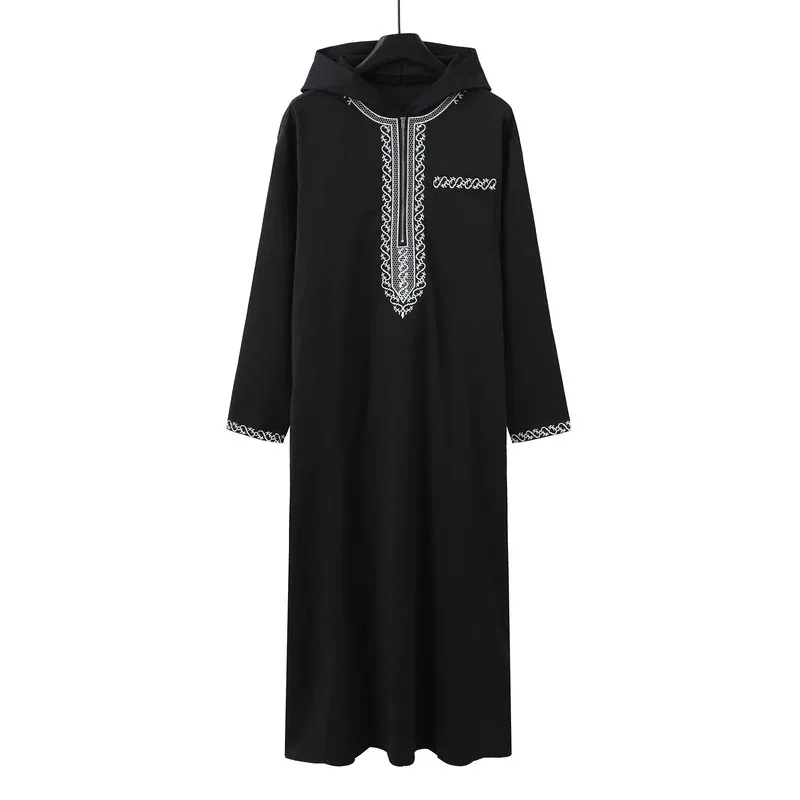 Abito ampio con cappuccio da uomo nuovo Abito da uomo musulmano a maniche lunghe ricamato di lusso Juba Abito tradizionale da uomo