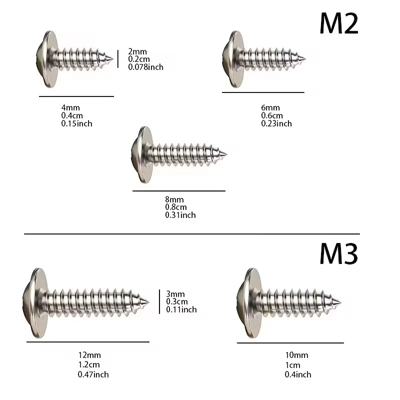 620Pcs Self-Tapping Screws M2/M3 Sizes Disk Head Flat Cross-Blade Design Black/Silver Carbon Steel for Wooden Furniture
