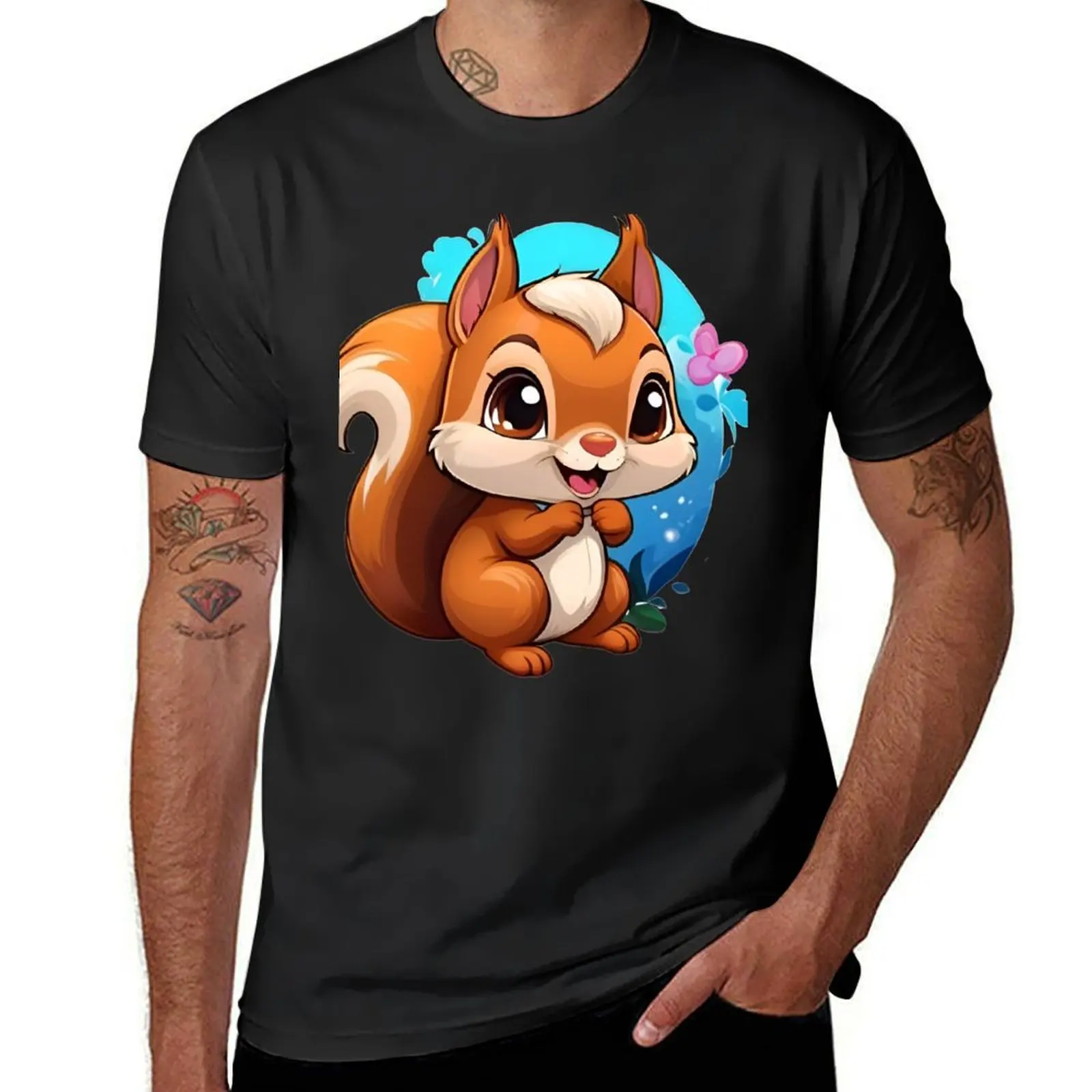 Cute Squirrel sticker T-Shirt for a boy customizeds customs design your own summer top T-shirts for men cotton