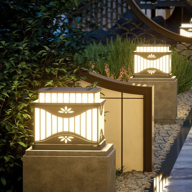 Solar Pillar Lights Outdoor Waterproof LED Wall Lamp Solar Energy Super Bright Home Decor Villa Lighting Door Modern Gate Garden