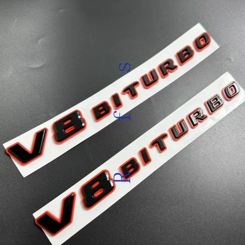 2x 3d ABS Red Black Logo V8 BITURBO Emblem Car Badge For C63 G63 E63 S63 W222 W223 W213 W212 W205 W204 Accessories