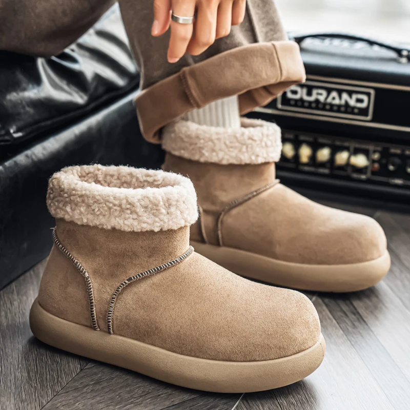 겨울 남성용 패딩 코튼 스노우 부츠 - 플리스 안감 미끄럼 방지 내구성 야외용 따뜻한 앵클 부츠