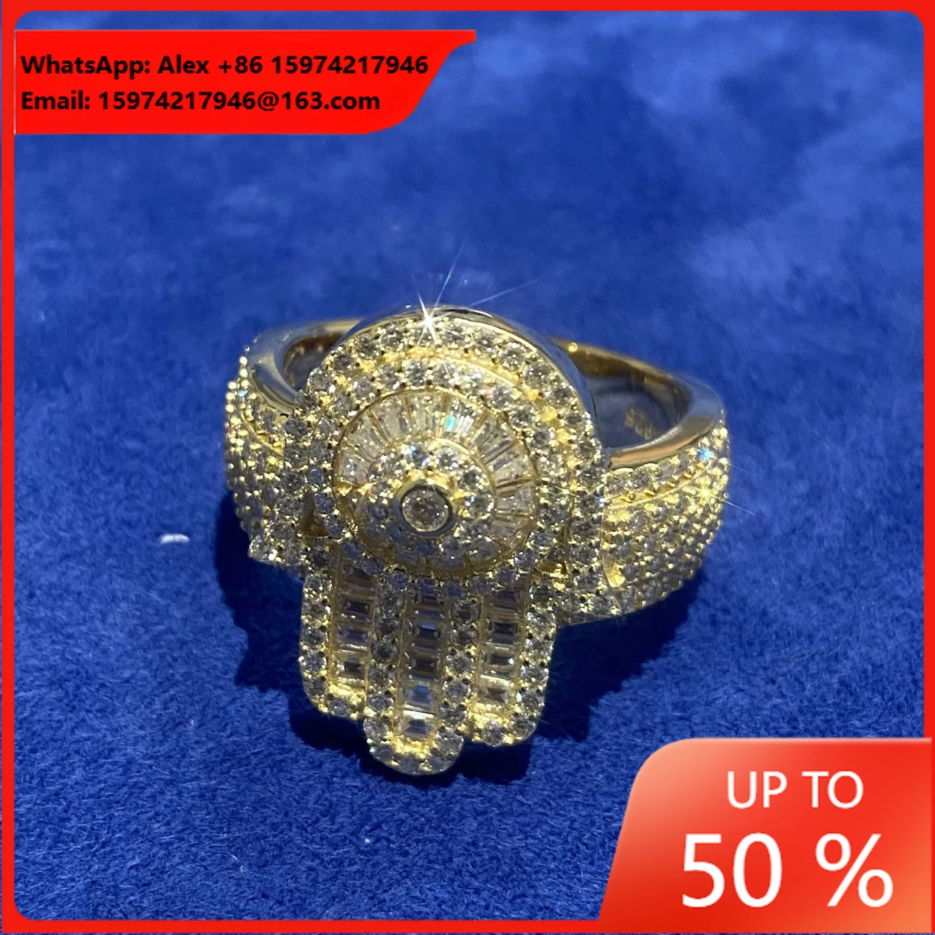 Palm Ring Hip Hop Jewelry Moissanite Men's Ring 925 Silver Ring European And American Cross-border Hot Sale