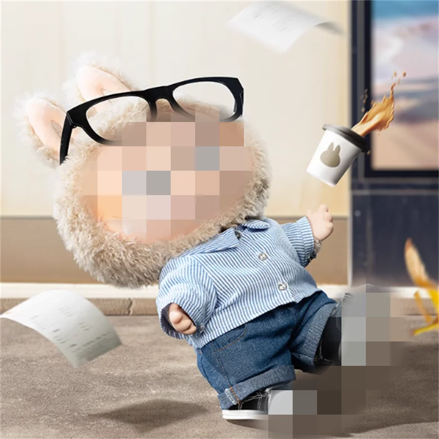 طقم قميص جينز مخطط باللونين الأزرق والأبيض من الجيل الأول والثاني، قلادة دمية يرتديها 17 سم، ملابس بديلة للدمى، بدون أحذية