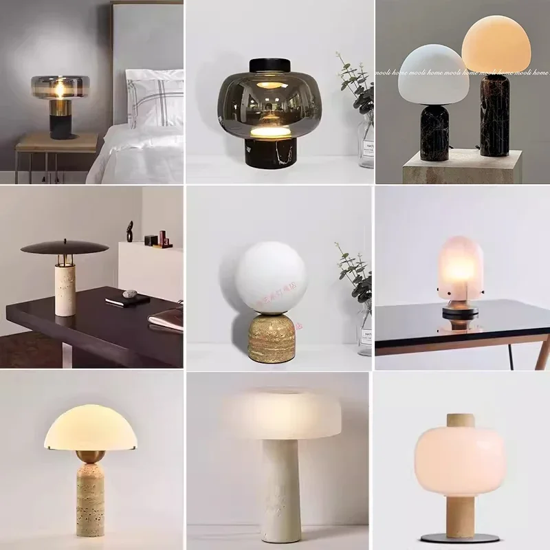 

New Modern Nordic Marble Table Lamp Creative Simple Designer Study and Bedroom Bedside Cave Stone Glass Lamp