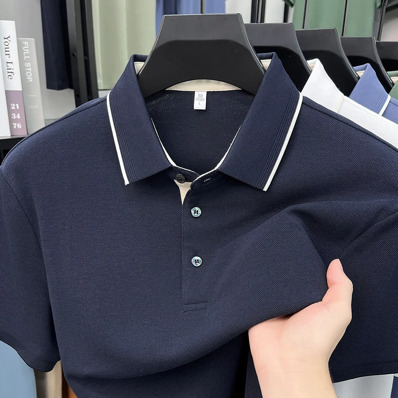 Luxury fashion short sleeve polo shirt comfort breathable business casual solid color T-shirt new summer high-end men's clothing