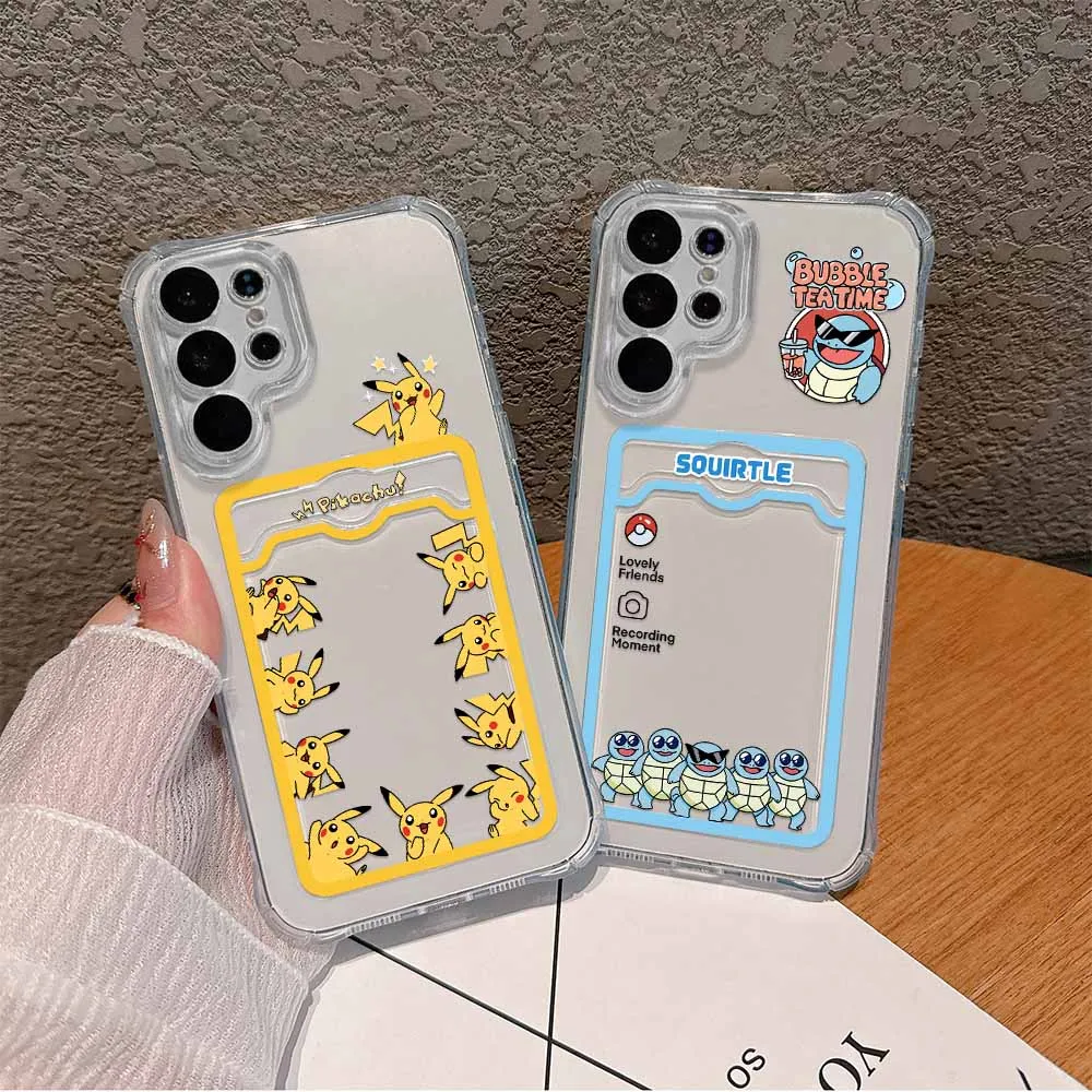 Cartoon Pikachus Card Hold Case For Xiaomi Redmi 13C 12C 10C 9A 9C Note 13 12 12s 11 10 9 8 Pro 4G 5G Anti-fall Clear Cover