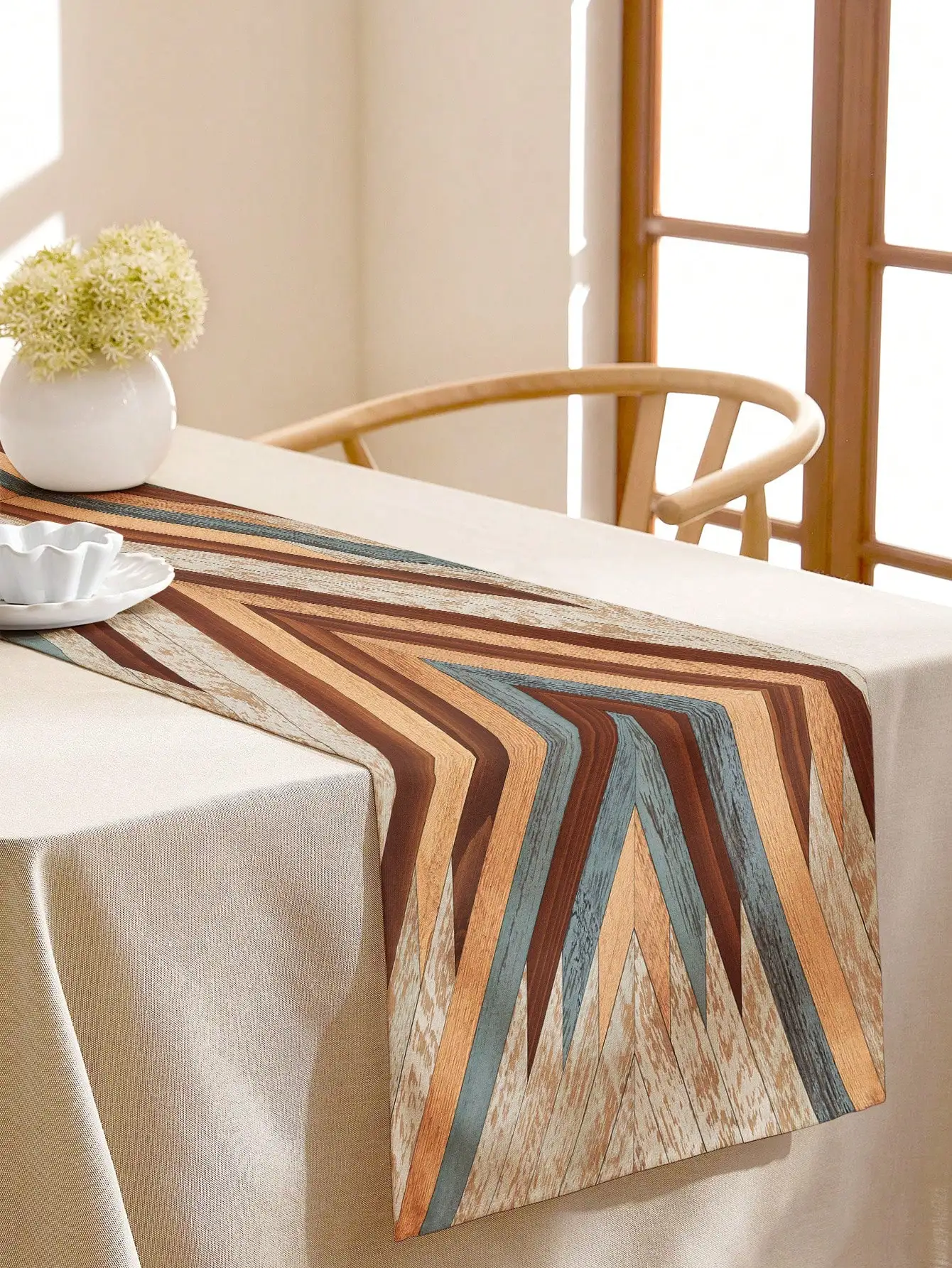 Geometric Pattern Table Runner Modern Polyester Rectangle Shaped Tablecloth Holiday Party Dining Tablecover Kitchen Home Decor