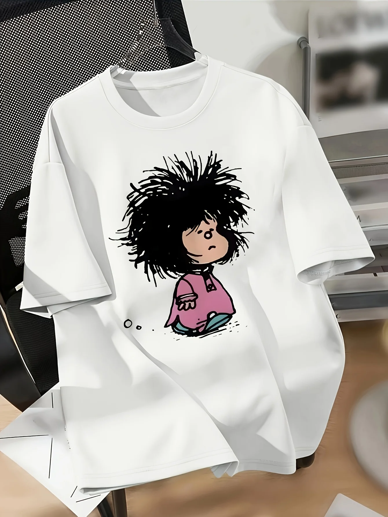 T-shirt met grafische print en verlaagde schouder, casual top met korte mouwen en ronde hals voor lente en zomer, dameskleding