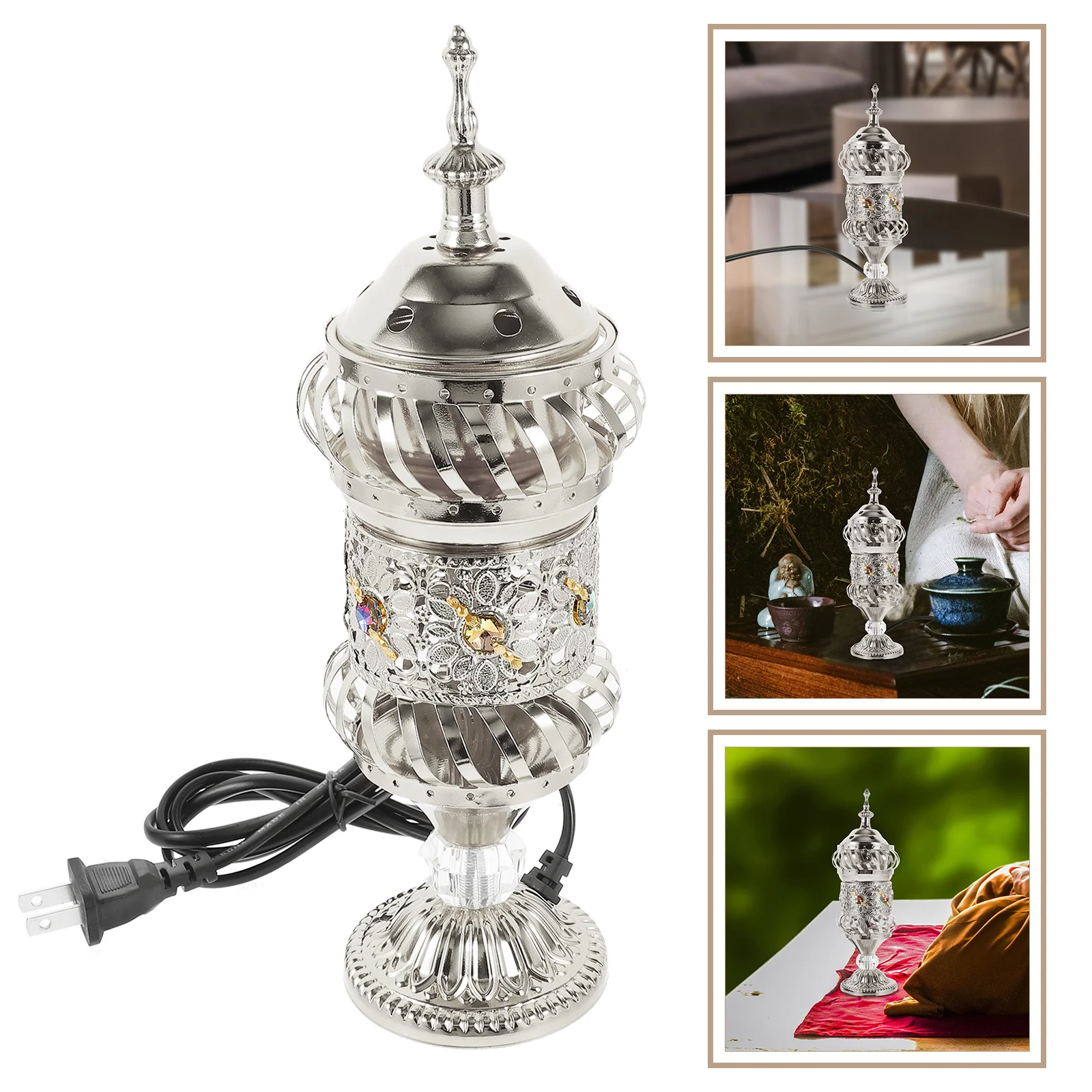 

Metal Incense Burner Middle Eastern Style Electric Censer For Home Decor Aroma Therapy Plug In Us Adapter Vintage Incense Stove