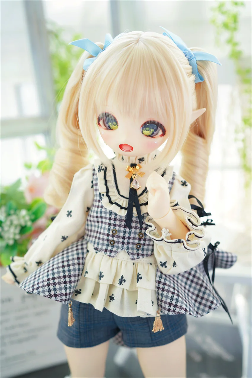 BJD wig applies to 1/3 &1/4 doll girl high temperature silk wig tiger clip style double ponytail curls BJD accessories