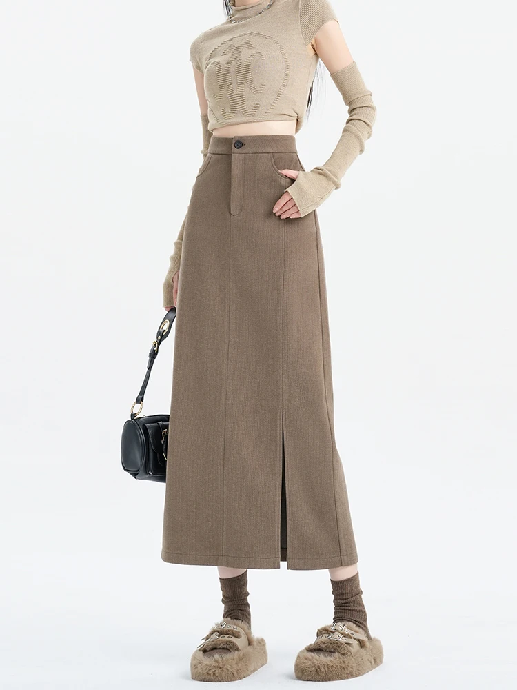 

Американская женская юбка А-силуэта с высокой талией, осенне-зимняя, новая, винтажная, в клетку, удлиненная, стройнящая, длинная