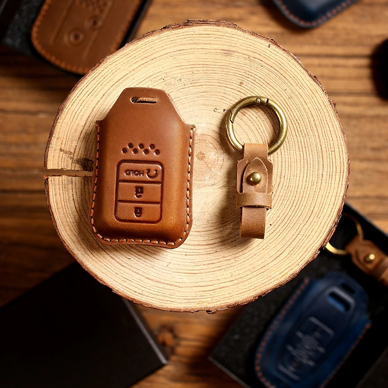 Leather Car Key Cover Shell Case Keychain For Honda Civic CRV HRV Accord Pilot Fit Freed Vezel Odyssey 2018 - 2022 Accessories view 4