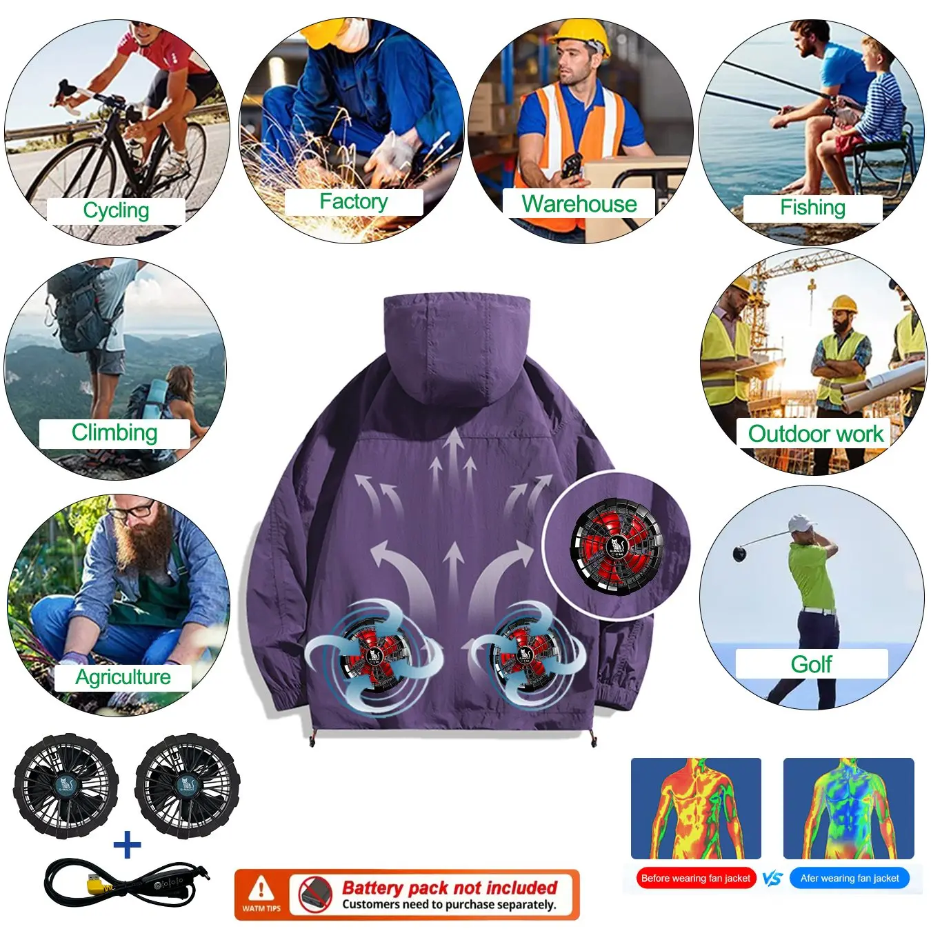 USB 12V/5V Cooling Vest Couples Ice Jacket Heat Resistant Fan Air Conditioner Clothes Breathable Long-sleeve UV Protection Shirt