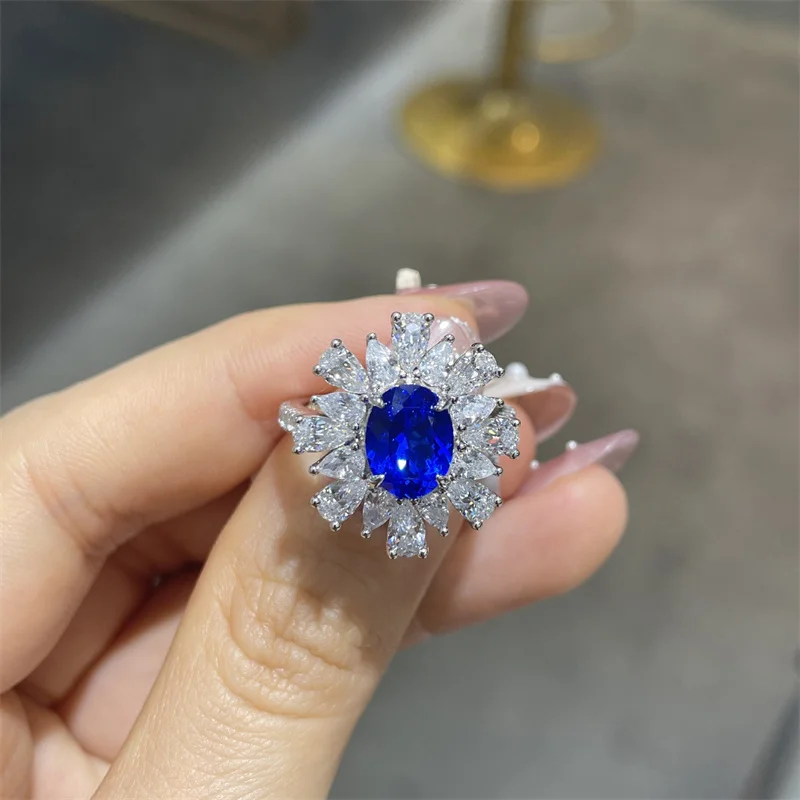 

ZFSILVER 925 Silver Fashion Luxury Trendy Cultivated Gemstone Spinel Flower Ring Charms Women Wedding Party Jewelry Gift R3-0568