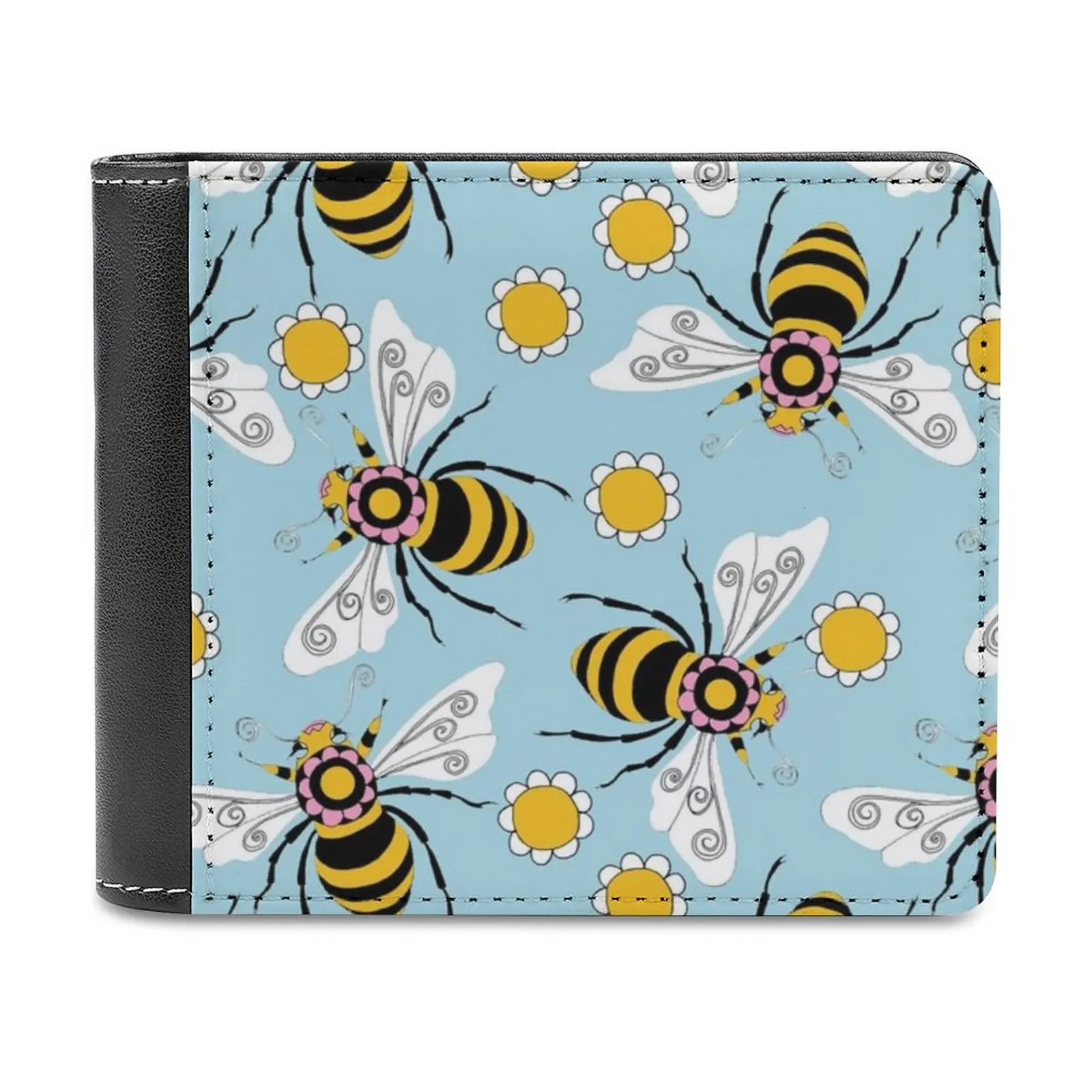 

Bee Yourself Leather Wallet Men's Wallet Purse Money Clips Bee Bees Bumble Bees Honey Bees Insects Save The Bees Bee