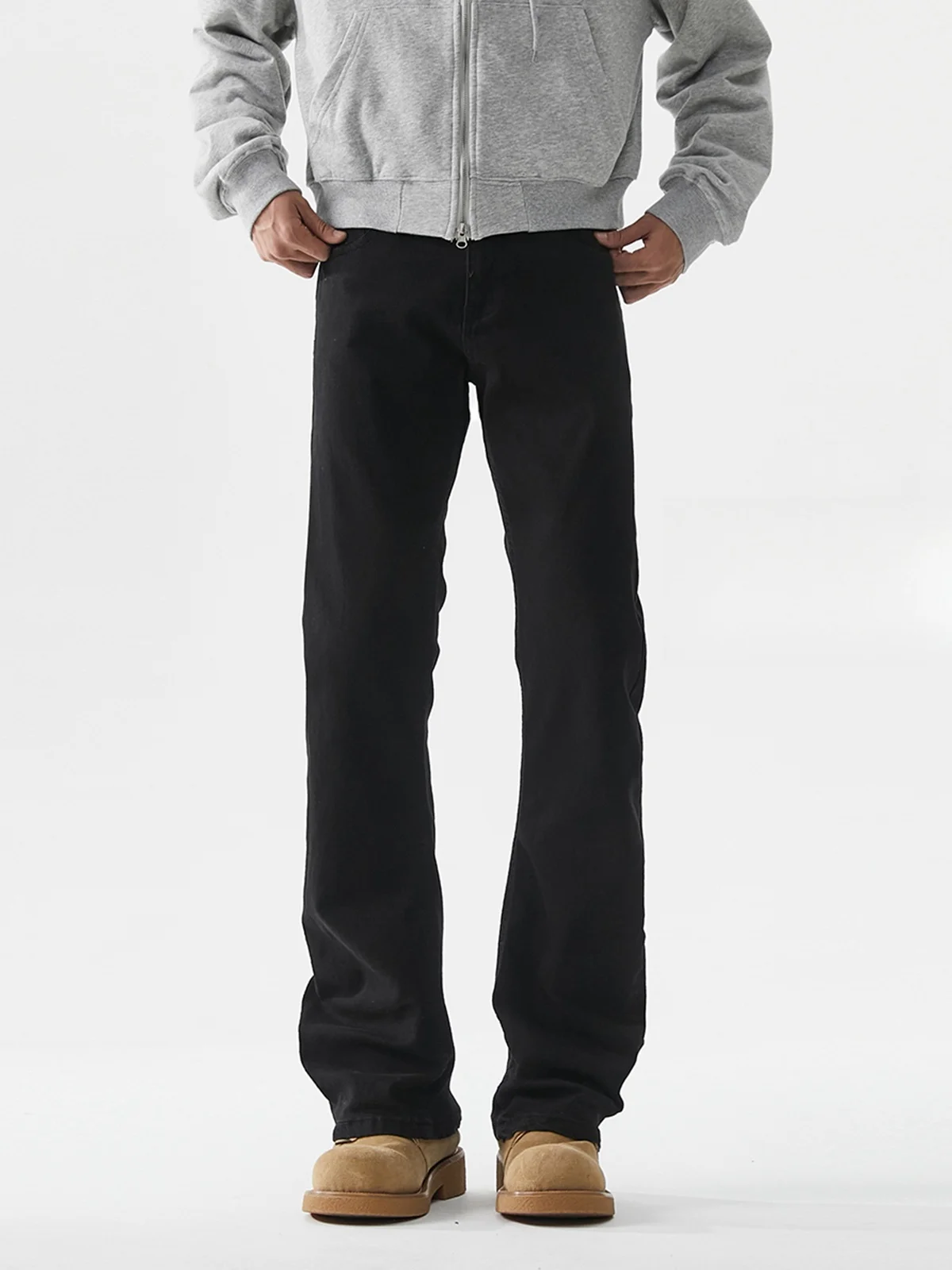 

American High Street Sle Men's Bla Flared Jeans CleanFit Casual Pants Slim Straight Long Trousers Youth Faion Cotton Po...