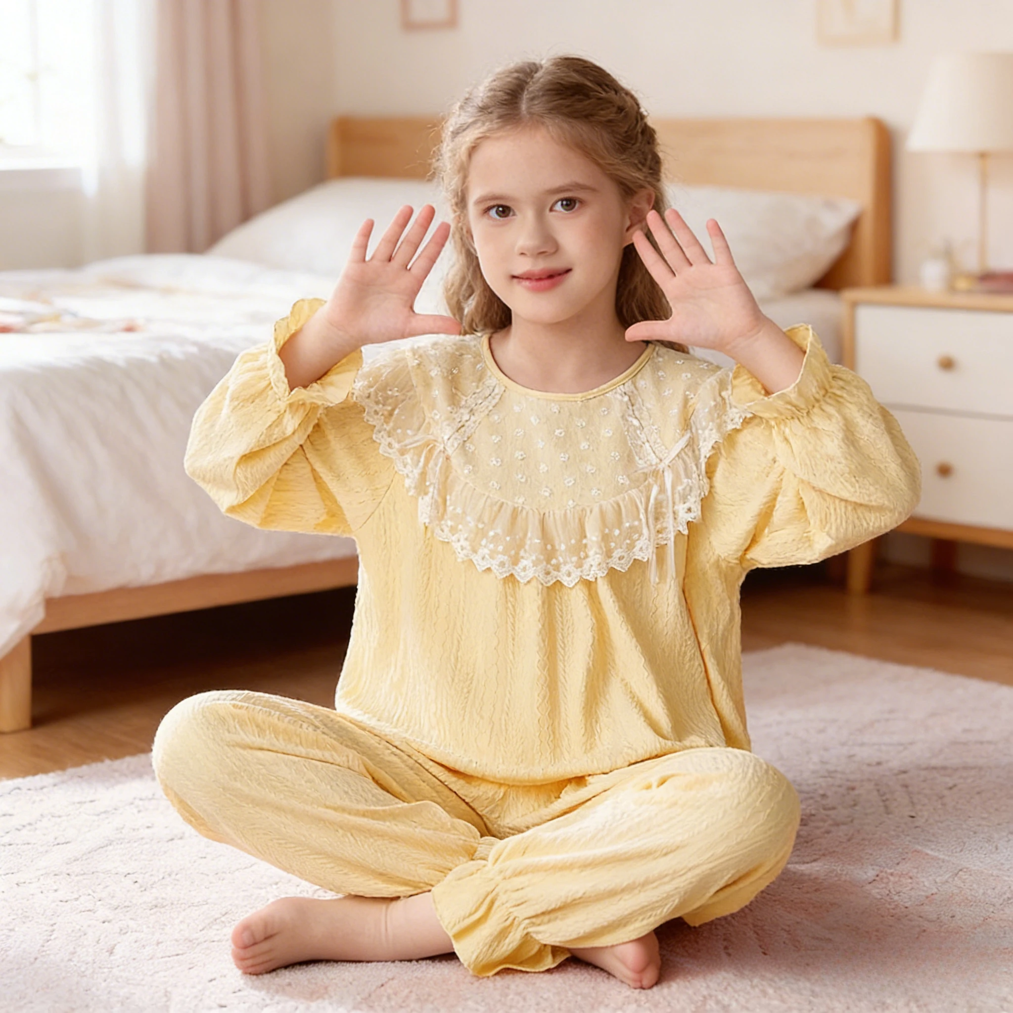 Toddler Girls Pajamas Sets Cute Floral Ruffled Princess Long Sleeve Top & Pants 2-Piece Set Soft Comfortable Sleepwear for Kids