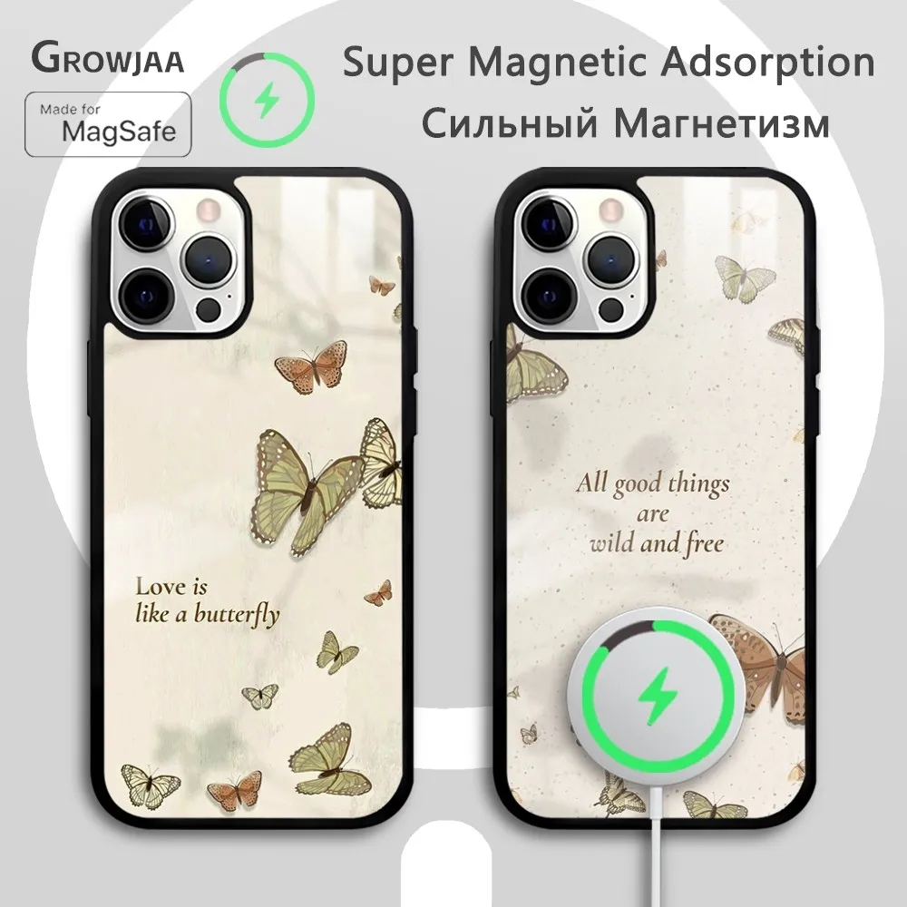 

Butterfly Inspirational Girls Phone Case For iPhone 16 15 14 13 12 11 Pro Max Plus Mini New Magsafe Mirror Wireless Magnetic Cov