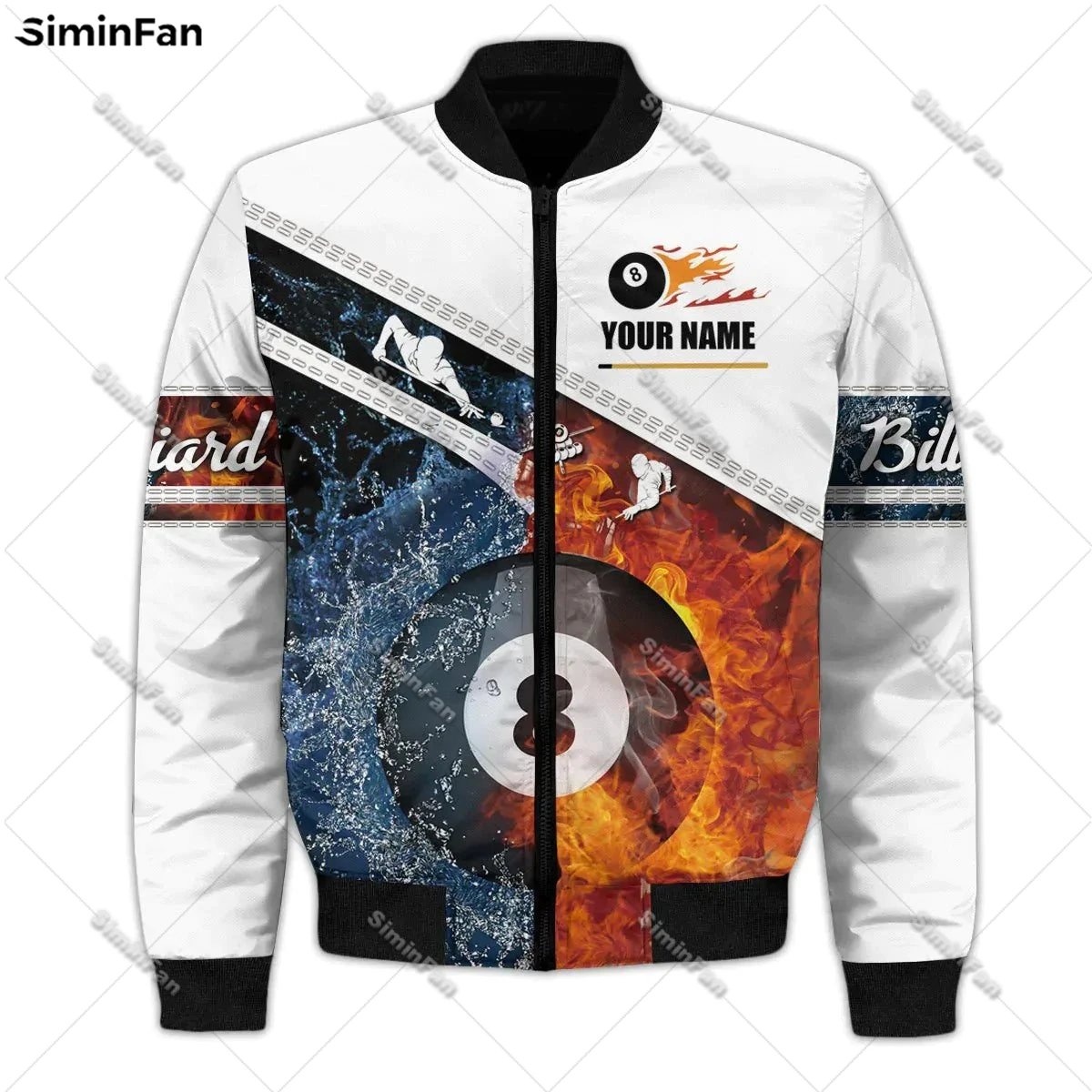 Custom Name Fire Billiard 3D All Over Printed Bomber Jacket Mens Winter Quilted Cotton Coat Unisex Windproof Outwear Female Top