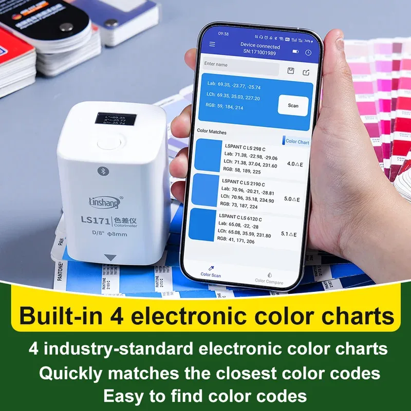 เครื่องวัดสีดิจิตอล Pantone แบบพกพา NCS RAL CMYK เครื่องวัดสีแบบแข็งแรงทนทาน D/8 สำหรับพลาสติกและสี LS171