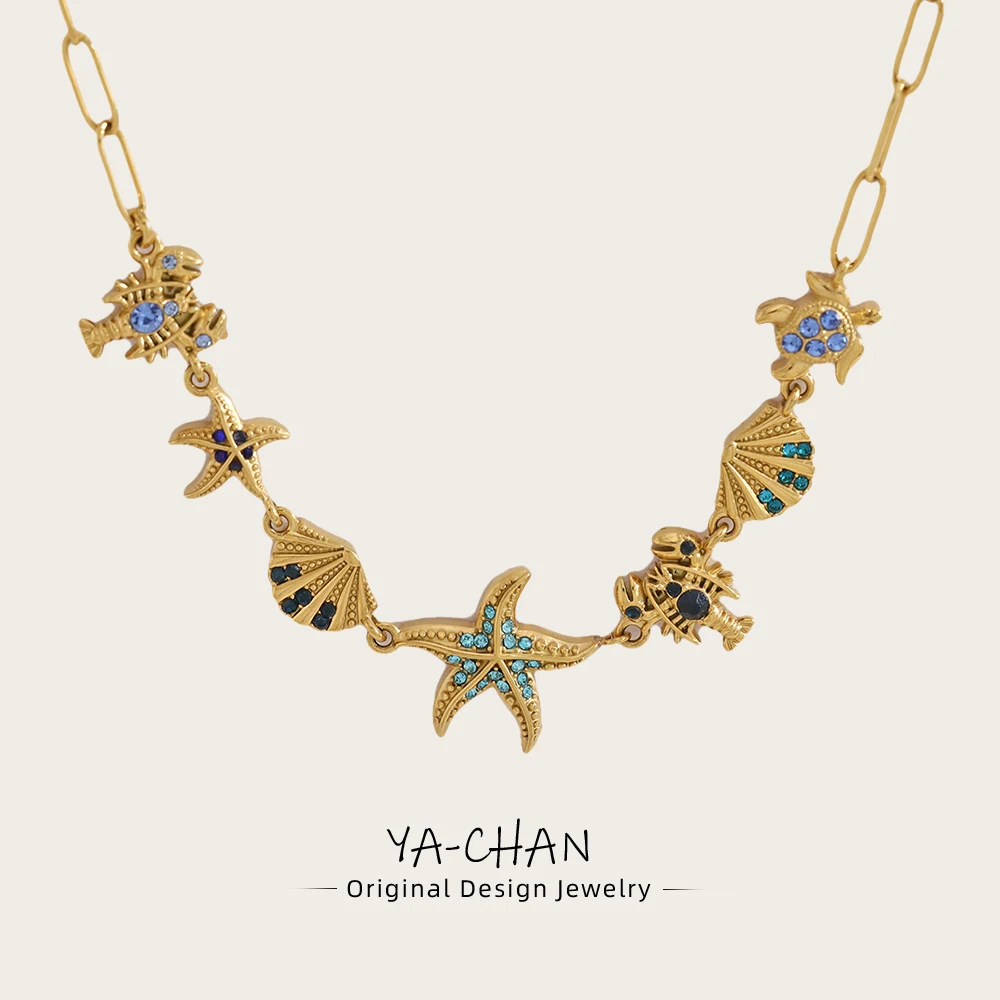 YACHAN Collar de Acero Inoxidable con Encanto de Animal Marino a la Moda para Mujeres, Chapado en Oro 18K, Joyería Exquisita y Elegante Resistente al Agua