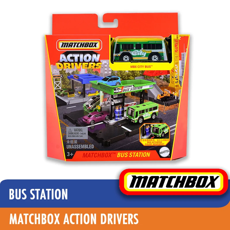 Original Matchbox Action Drivers City Car Diecast 1/64 Bus Station Fuel Pizza Helicopter Rescue Volkswagen Kids Toy for Boy Gift