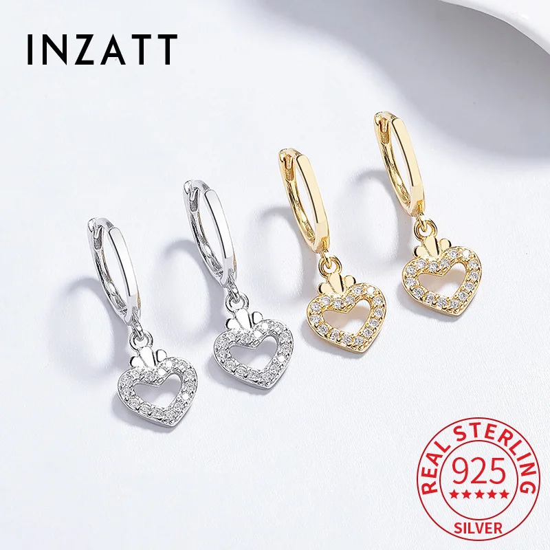 

INZATT Real 925 Sterling Silver Zircon Heart Hoop Earrings for Women Cute Fine Jewelry Light Luxury Advanced Accessories