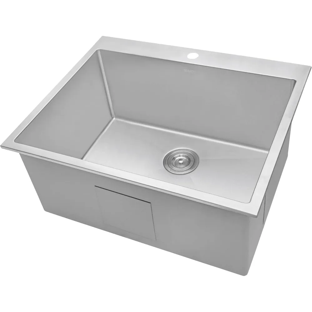 

Раковина для стирки Topmount, 27 x 22 x 12 дюймов, закругленные углы, глубина 16 калибра, нержавеющая сталь — RVU6027