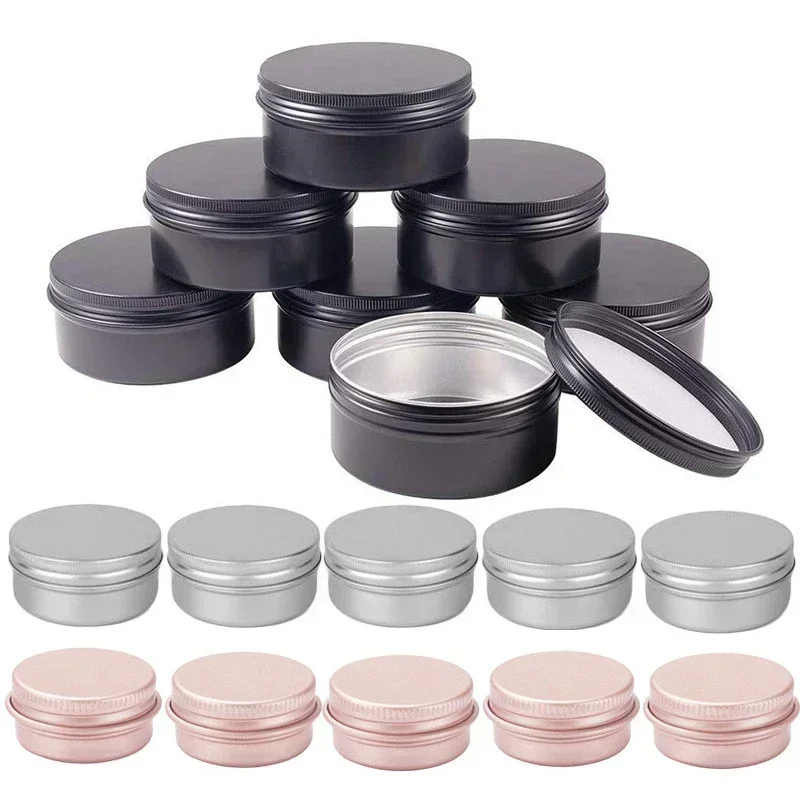 Latas redondas de alumínio, recipientes portáteis da amostra cosmética com tampas do parafuso, armazenamento vazio do metal, frascos da lata do curso, 5ml-60ml, 30pcs