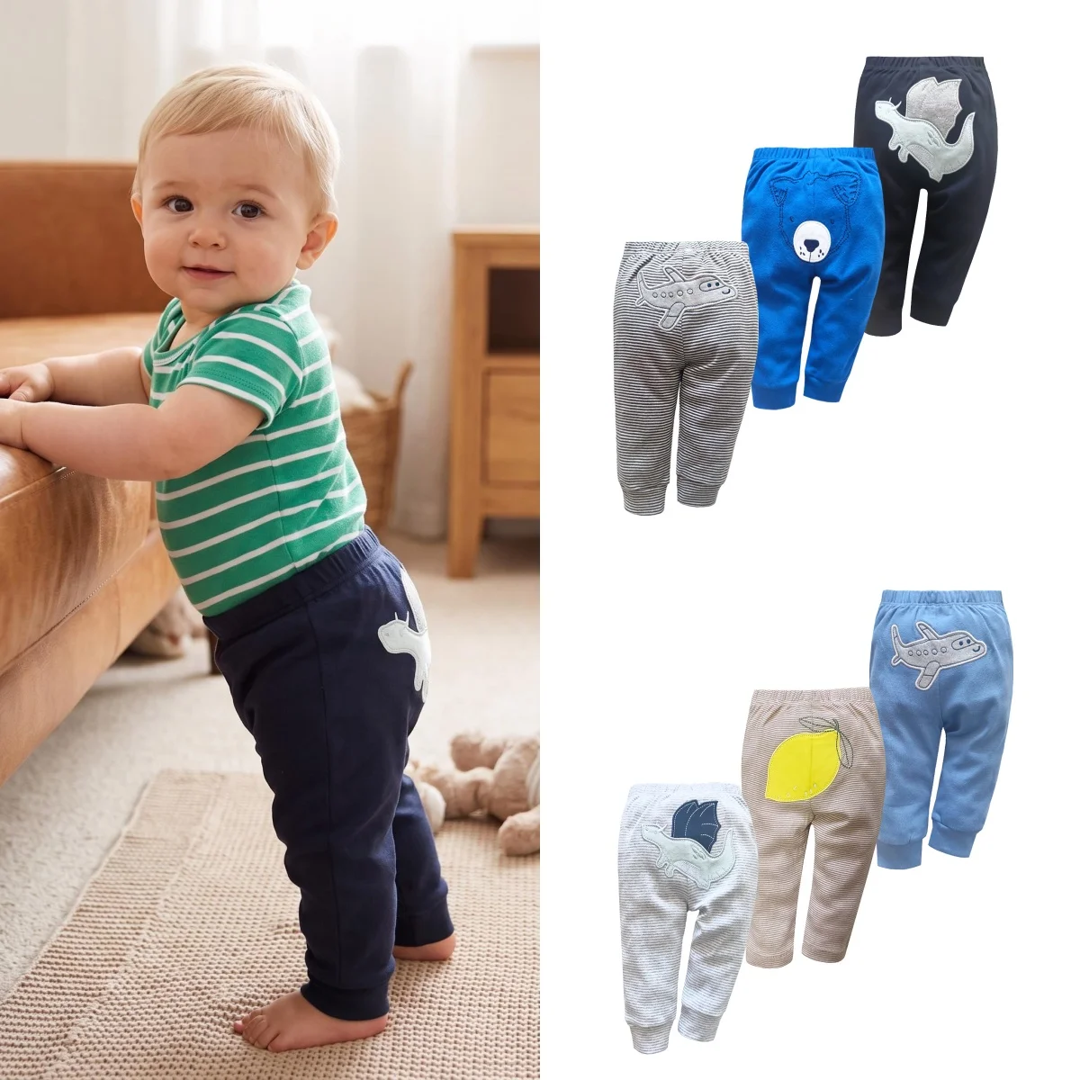 3Pcs/Lot Baby Boys Cotton PP Pants Newborn Infant Clothing Cartoon Toddler Leggings All-Season Home Trousers for Baby Boys 0-24M