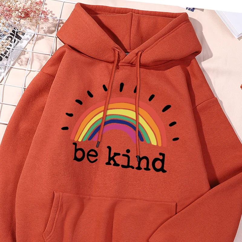 

Be Kind Rainbow Printed For Men Hoodies Harajuku Fleece Sweatshirt Causual Versatile Hooded Unique Trendy Pocket Comfy Clothing