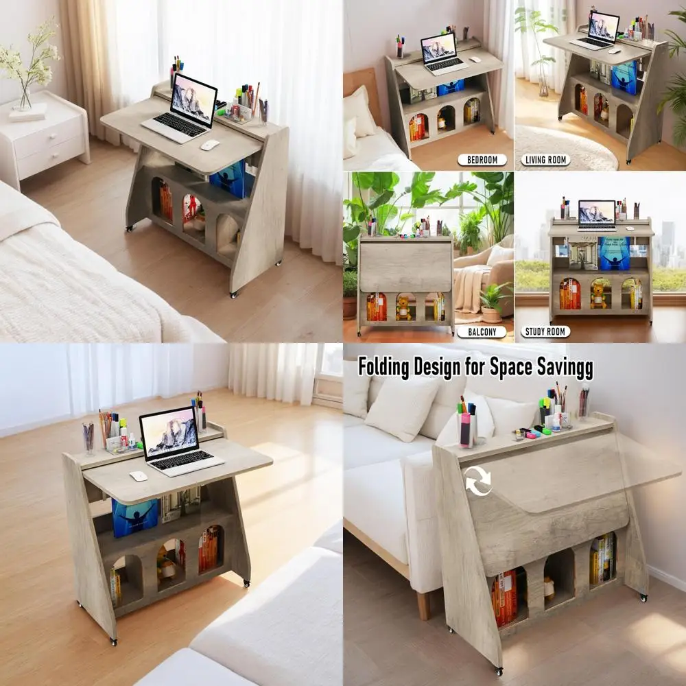 

Portable Mobile Desk with Wheels and Storage for Compact Home Offices