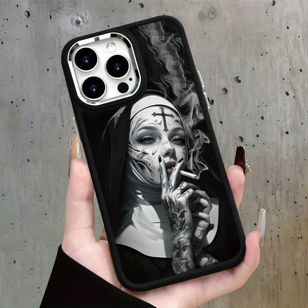 Fashion Smoking Nun Phone Case for iPhone 16 12 13 mini 11 14 15 Pro Max Xs XR 7 8 Plus Anti-Fingerprints Sturdy Plastic Cover