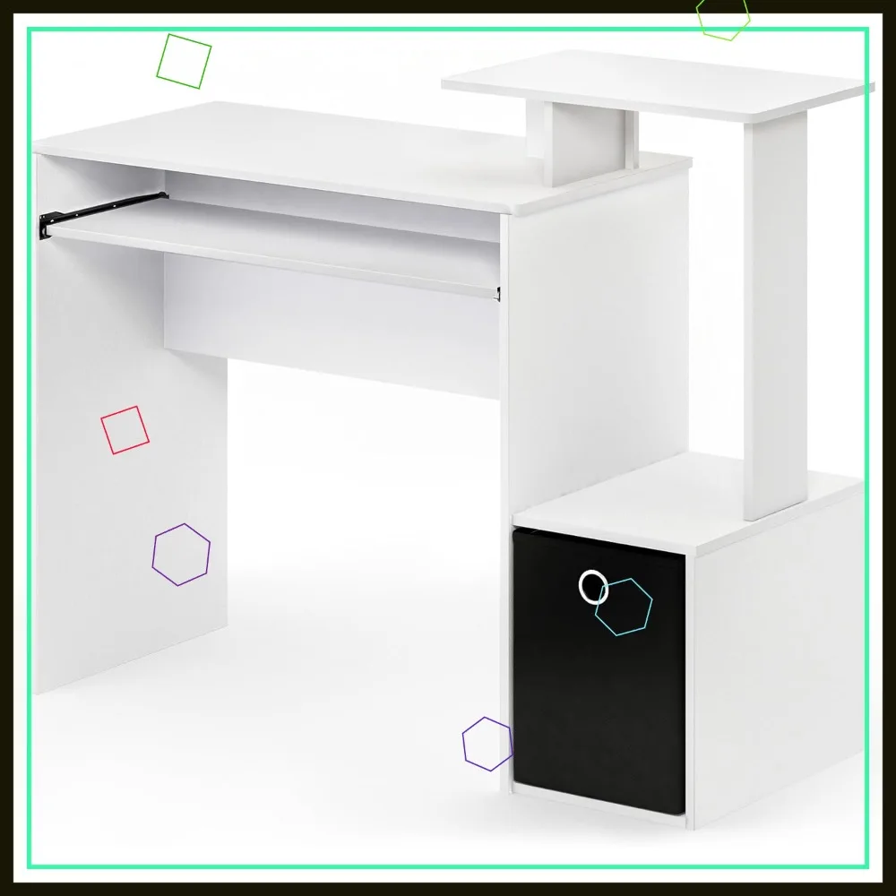 Compact Multipurpose Computer Desk with Keyboard Tray & Storage Shelves, White/Black - Home Office Essential