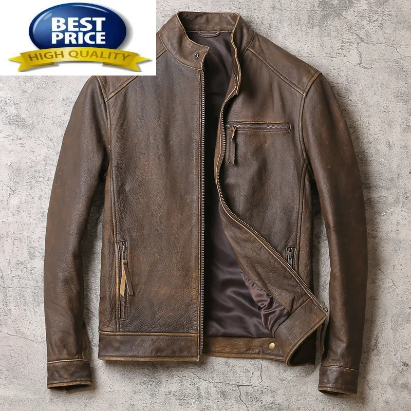 100% High Quality Real Leather Jacket for Men Style Cow Mens Coat Motorcycle Vintage Coats and Jackets Chaquetas Hombre