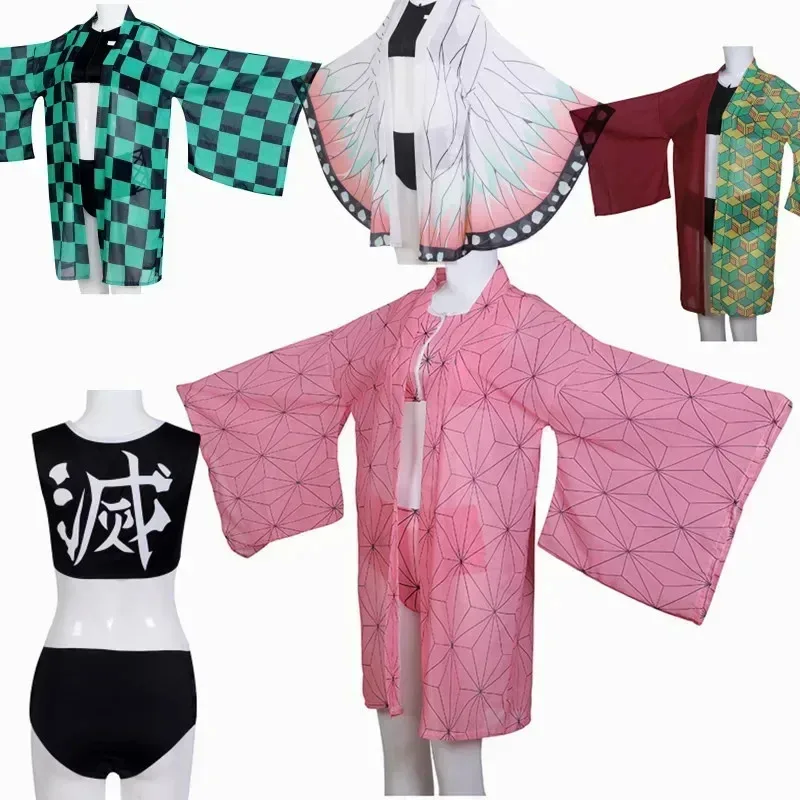 

72-й аниме Demon Slayer Косплей Kochou Shinobu Bikini Kimetsu No Yaiba Kamado Tanjirou Купальный костюм Купальник Ki