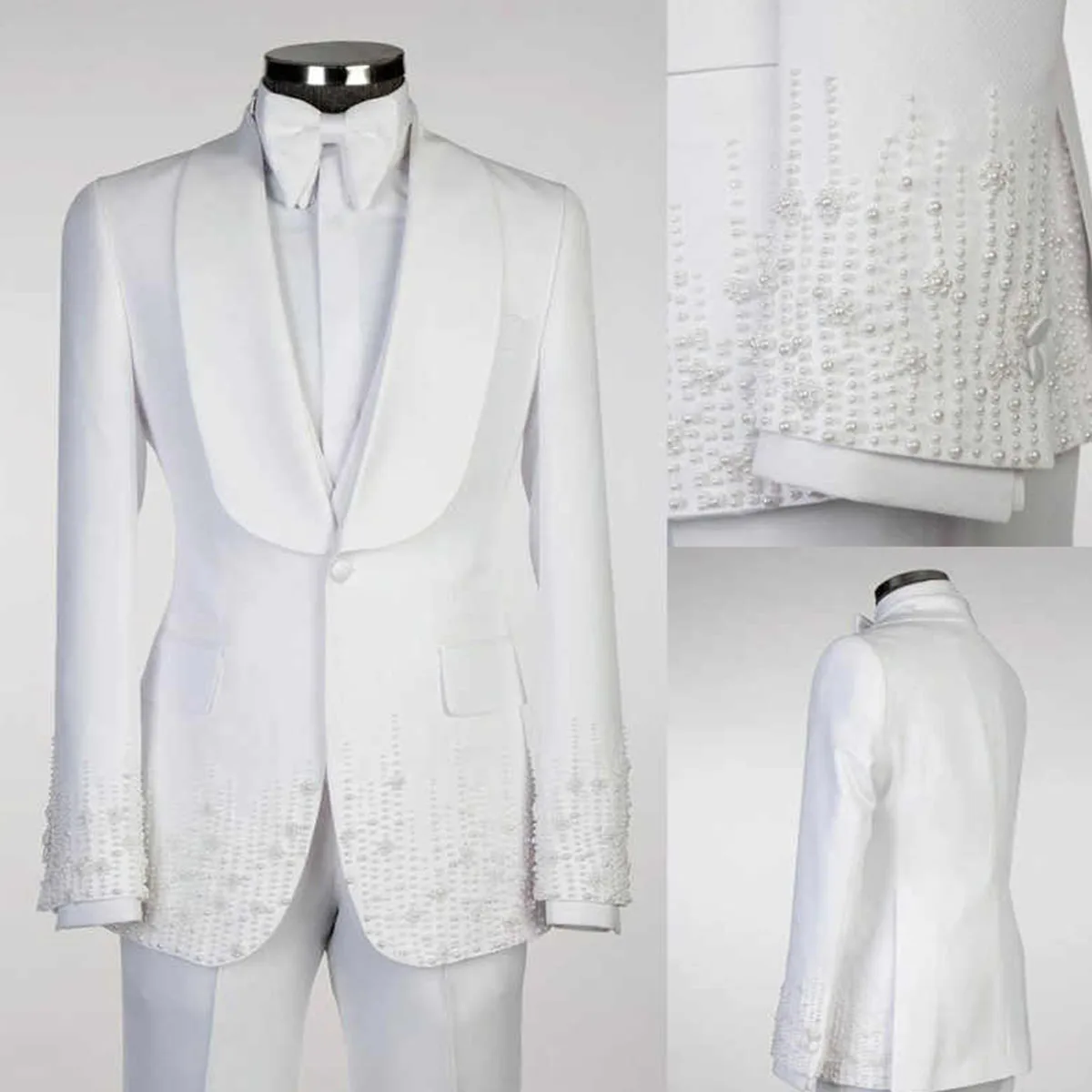 

Мужской костюм-смокинг класса люкс с жемчужной отделкой, последний дизайн, 2 предмета, для свадьбы, для жениха, приталенный, с шалевым воротником, trajes para hombre