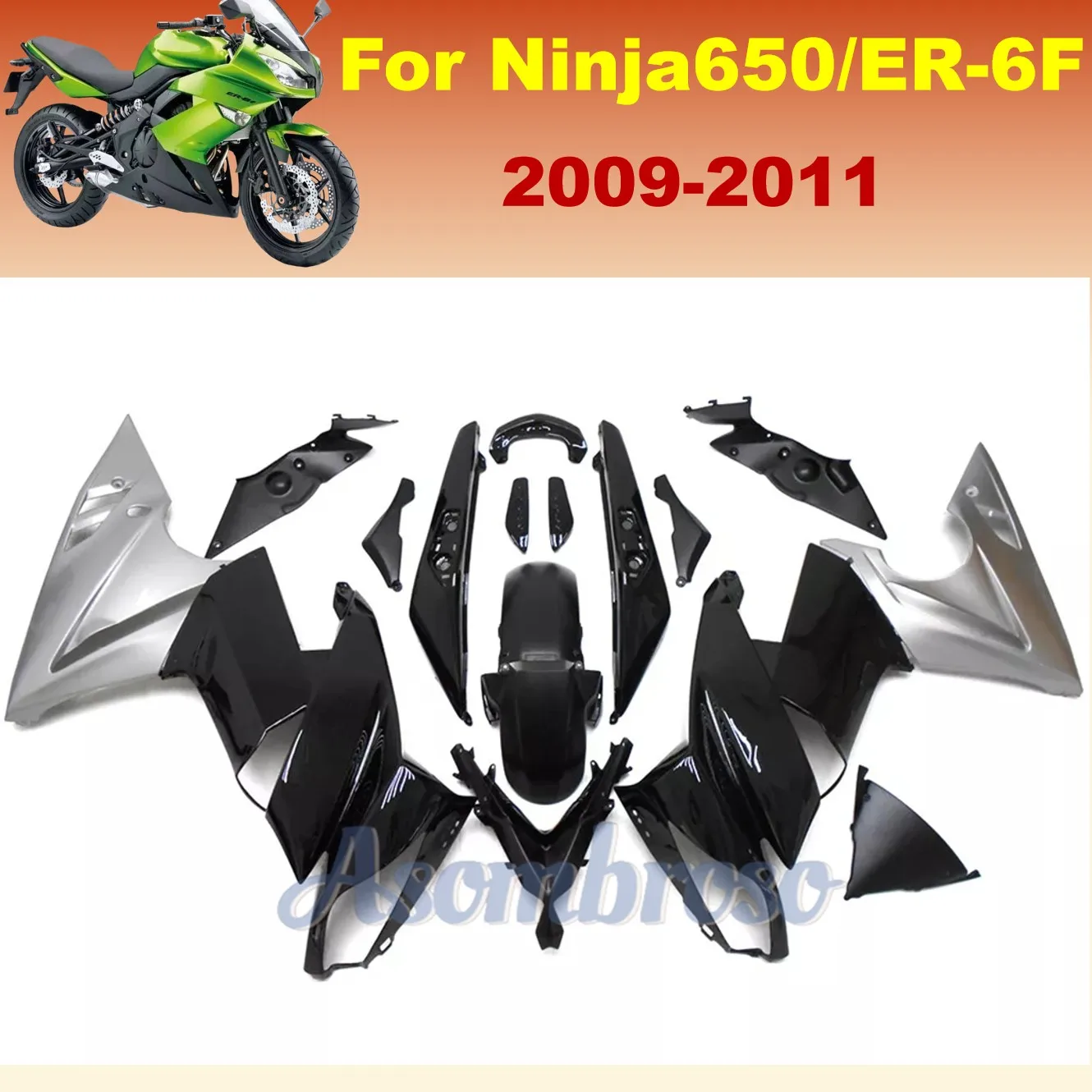 

Ninja 650 09-11 Комплект обтекателей из АБС-пластика Ninja 650 ER 6F 2009 2010 2011, окрашенные на заказ панели кузова, кузов мотоцикла | Черное серебро