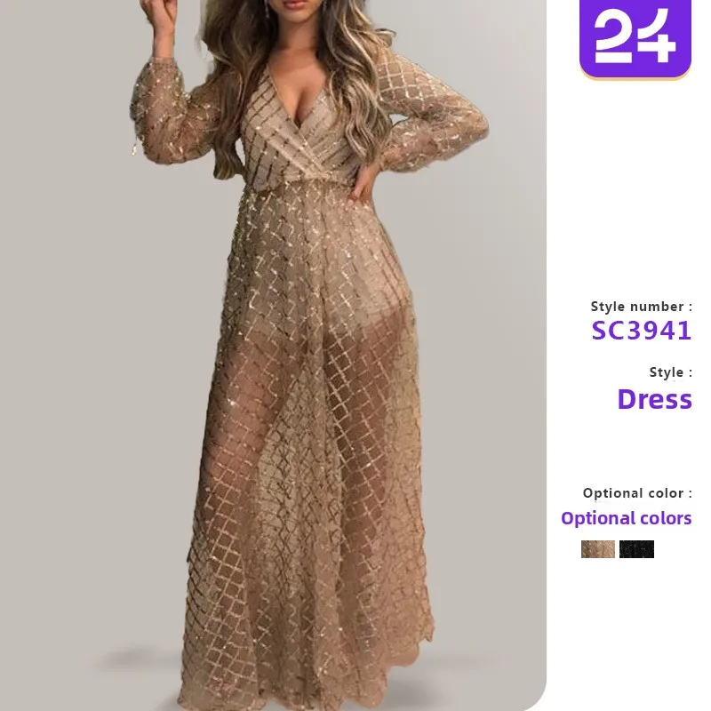 Vestido Sexy con Escote en V y Espalda Descubierta, Estilo Casual con Estampado Do, Falda Larga de Cintura Media con Cort...