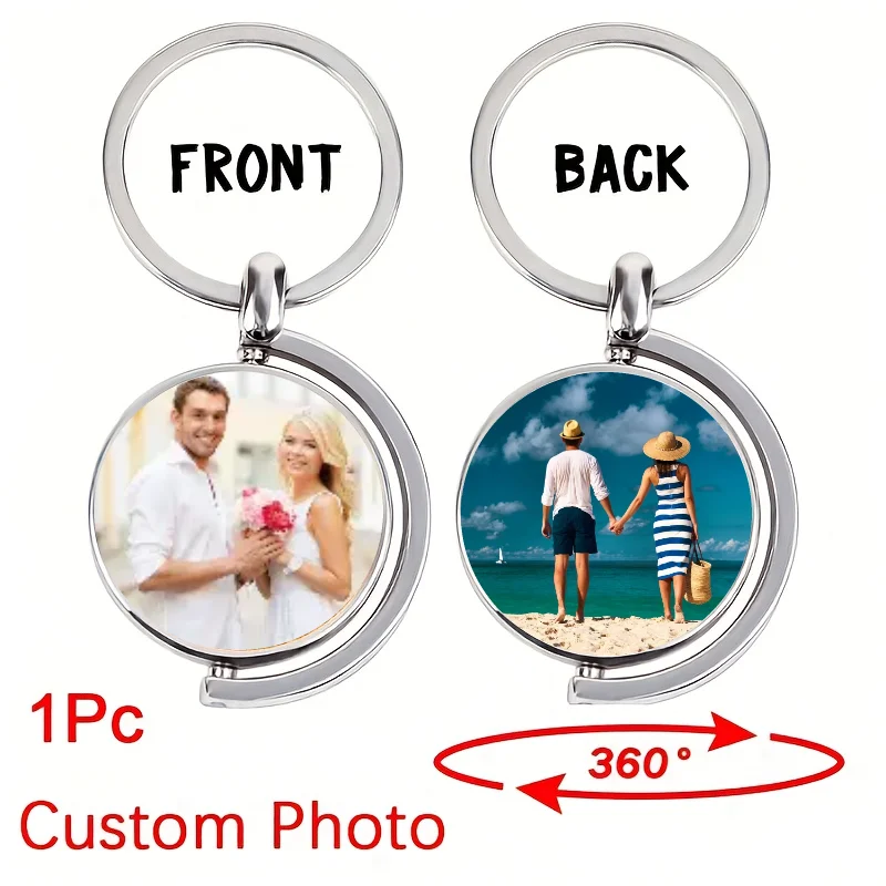Custom Photo Keychain, Double-Sided Rotatable Metal Key Pendant, Can Be Used as a Gift for Parents' Day, Valentine's Day