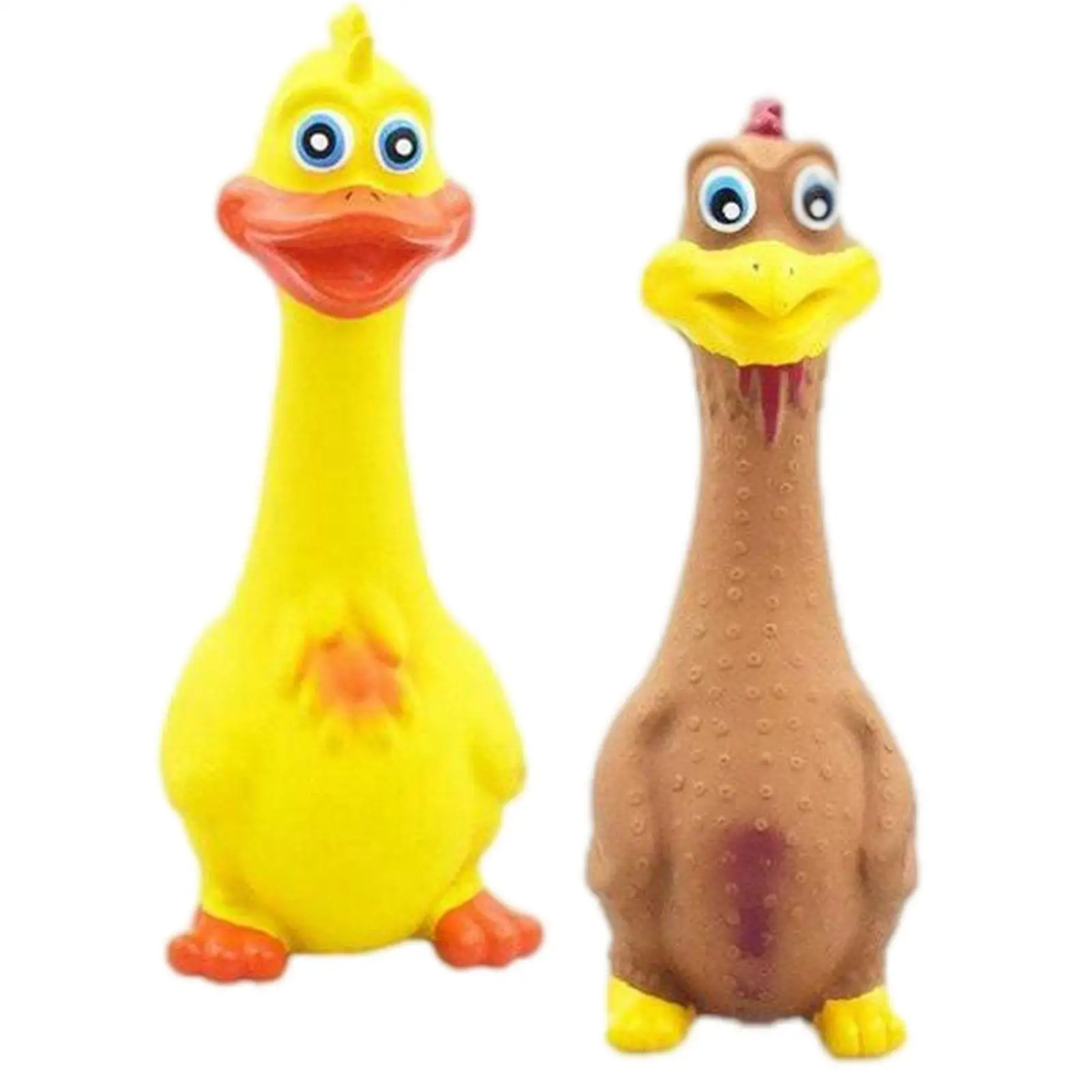 2Pcs Rubber Chicken Screaming Shrilling Puppy Chewing Yellow Brown