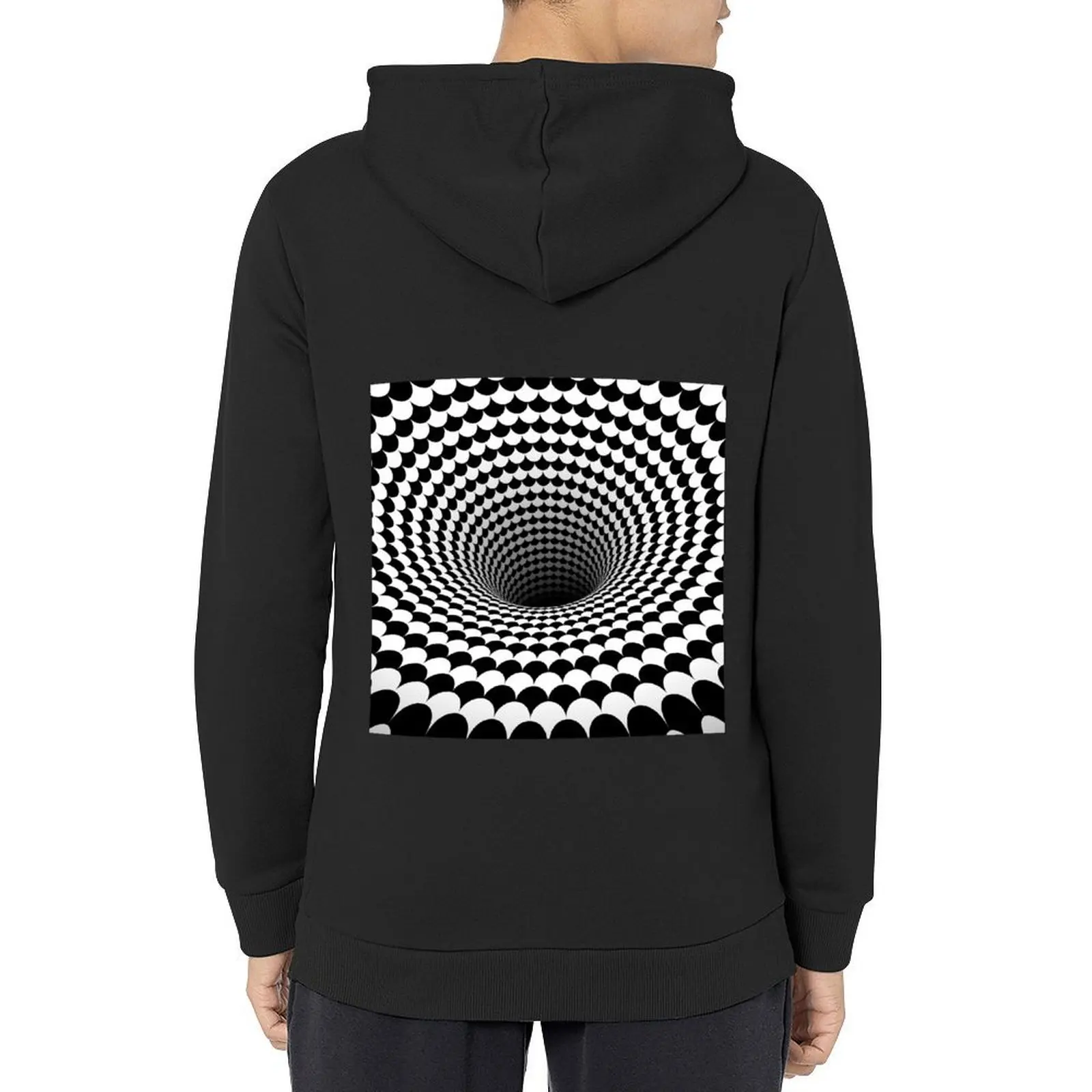 

Optical Illusion Black and White Scales Houndstooth Black Hole Vortex Hoodie autumn clothes men's hoodie sweatshirt
