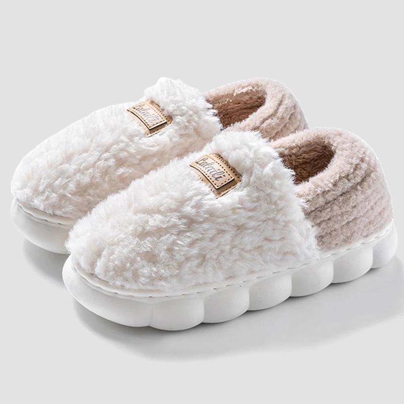 Crestar-Pantoufles en coton pour femmes, chaussons d'intérieur en peluche pour couple, chaussures plates de maison en fourrure, toboggans chauds et moelleux, hiver 2024, nouveau